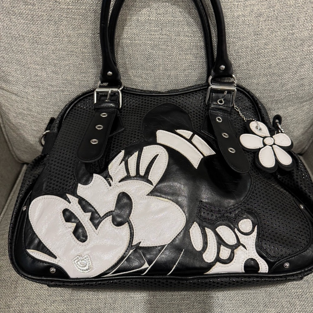 Vintage Disney Black & White Minnie Mouse Embossed Dot Satchel – Rare